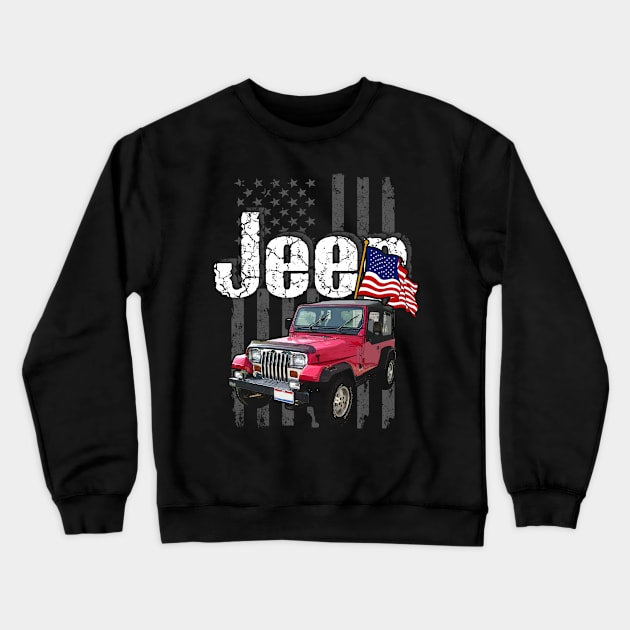 Jeep Wrangler YJ Jeepcar JEEP Flag Crewneck Sweatshirt by alex77alves